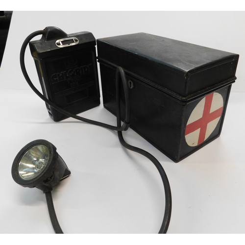 111 - First aid tin - miners battery & lamp