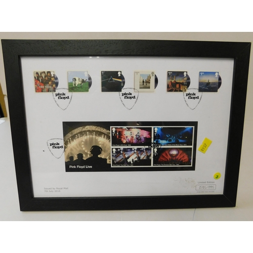 13 - Pink Floyd - collector stamps/issued in 2016 by Royal Mail - Ltd. Edition 0785 of 1995 - framed