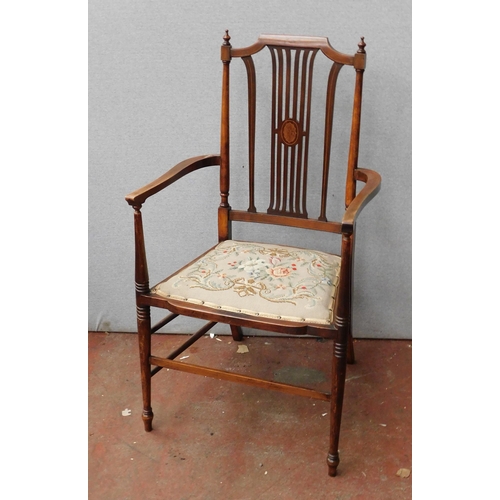 570 - Inlaid mahogany tapestry chair