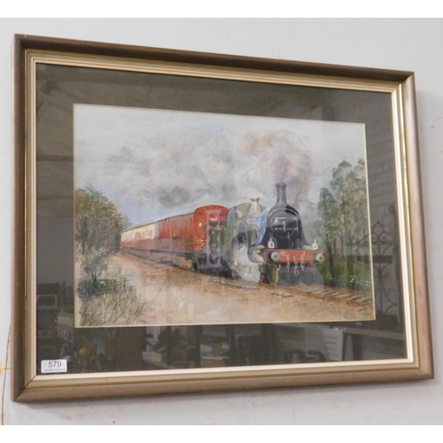 579 - Framed pastel steam engine picture 'Stirling Singles' by E.Cumberland