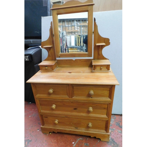 583 - Two over two solid pine mirrored chest of drawers