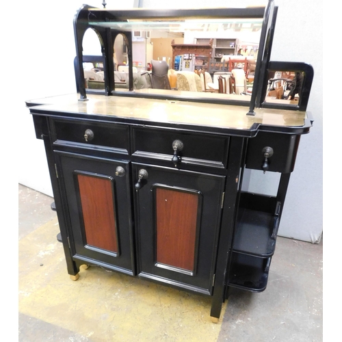 585 - Brass and ebonised wood style mirrored sideboard - approx. 52