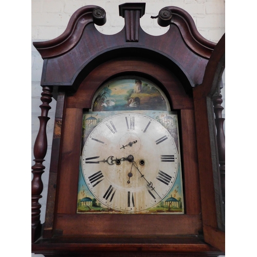 589 - Antique long cased clock with pendulum and weights - no key, approx. 25