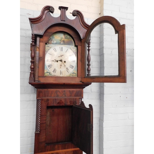 589 - Antique long cased clock with pendulum and weights - no key, approx. 25