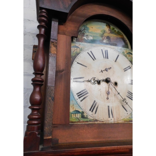 589 - Antique long cased clock with pendulum and weights - no key, approx. 25