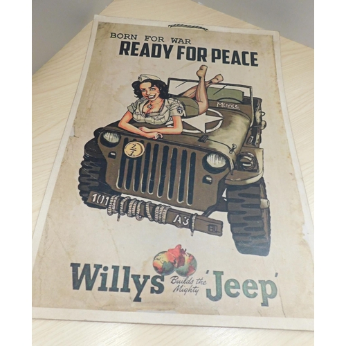 673 - 'Born for War - Ready for Peace' Willys Jeep poster approx. 16.5