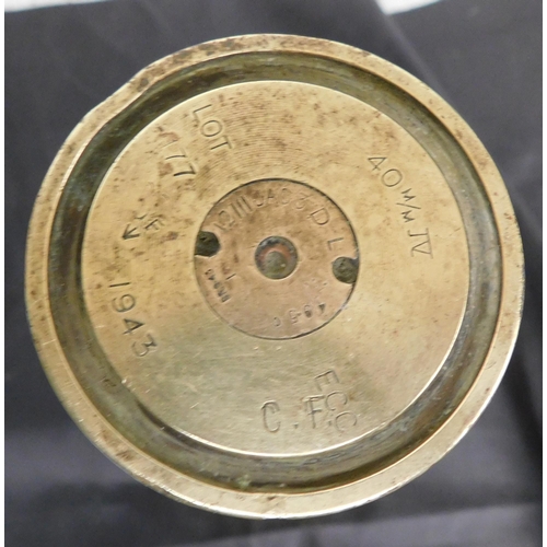 674 - Military brass shell case dated 1943 - height 12