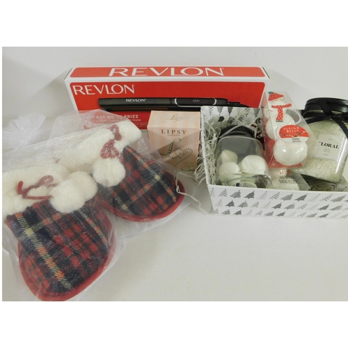 704 - Mixed lot incl. Revlon straighteners and new slippers