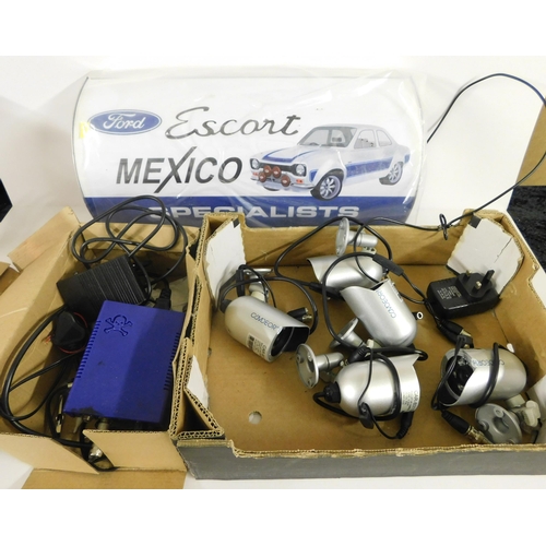 712 - Mixed electricals incl. five spotlights and Ford display sign
