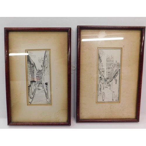 194 - Pair of framed - ink drawings/dated 1923