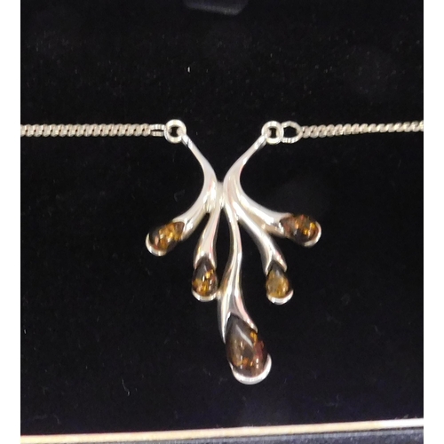 227 - Silver & amber - necklace