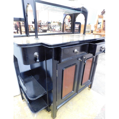 585 - Brass and ebonised wood style mirrored sideboard - approx. 52