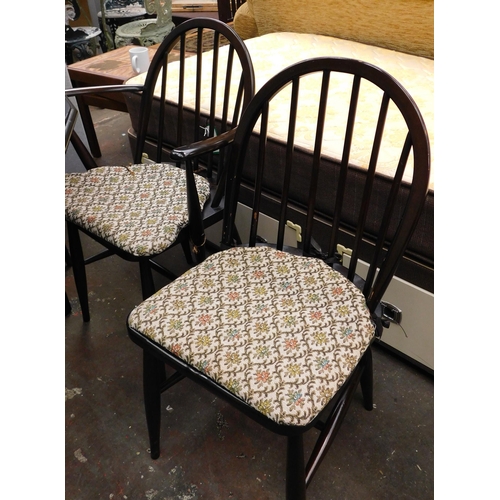 600 - Drop leaf oak table and six Ercol dining chairs