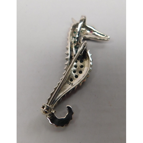 136 - Silver - stone set/Seahorse brooch