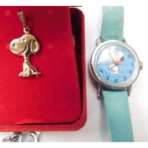 150 - Disney/bracelets & pendant - Snoopy wristwatch & 9ct gold pendant