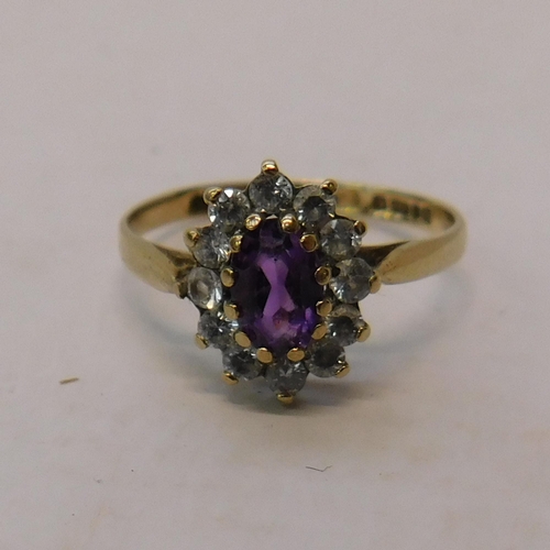 230 - 9ct gold - amethyst set cluster ring - size N 1/2