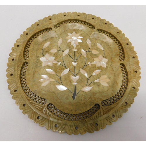 232 - Soapstone - pearl inlaid/plate - approximately 10