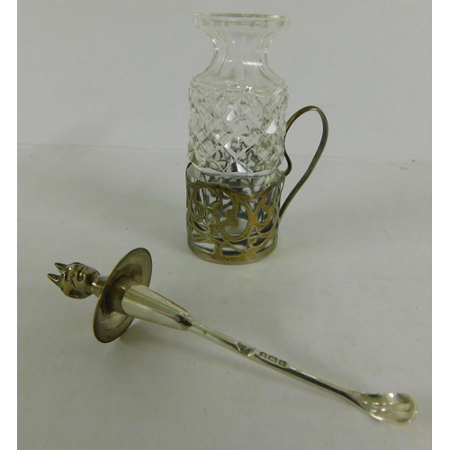 245 - Sterling silver hallmarked & cut glass - Cayan/pepper pot & devil spoon