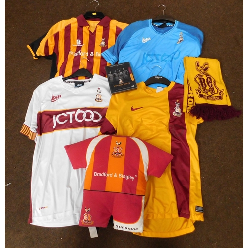 25 - Four/Bradford City football shirts - scarf/cushion & DVD