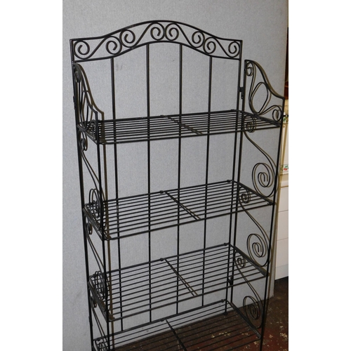 594 - Metal folding five shelf corner stand and 2x matching four shelf units