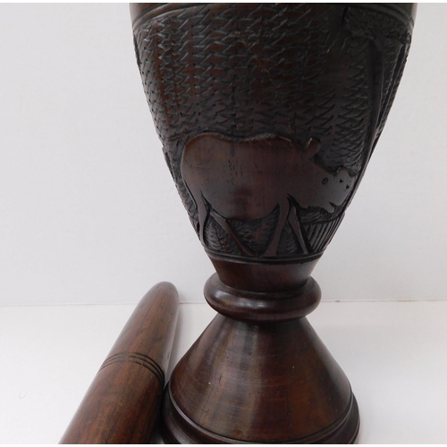 168 - Wooden/hand carved - African pestle & mortar