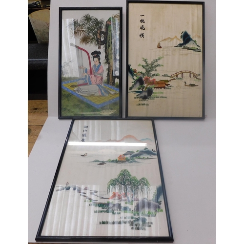 45 - Three - Chinese/framed silks