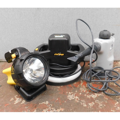 516 - Car polisher, steamer and million watt spotlight W/O