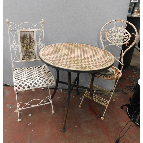 547 - Metal patio table and two chairs