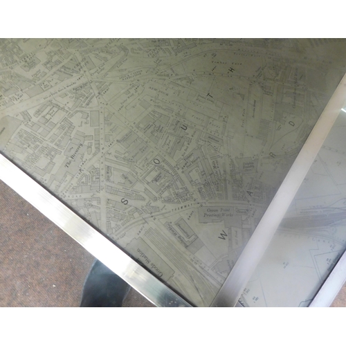 673 - Brass topped nest of tables with map detail