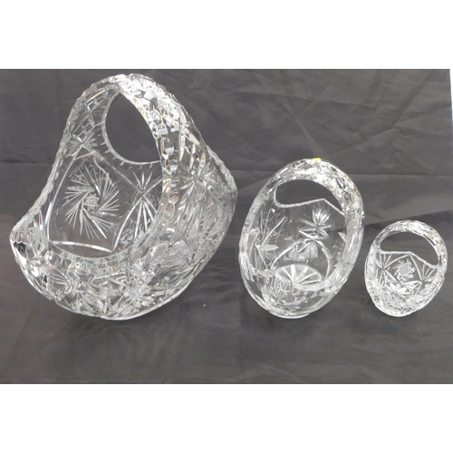 76 - Three - American cut glass/hand etched - graduated baskets