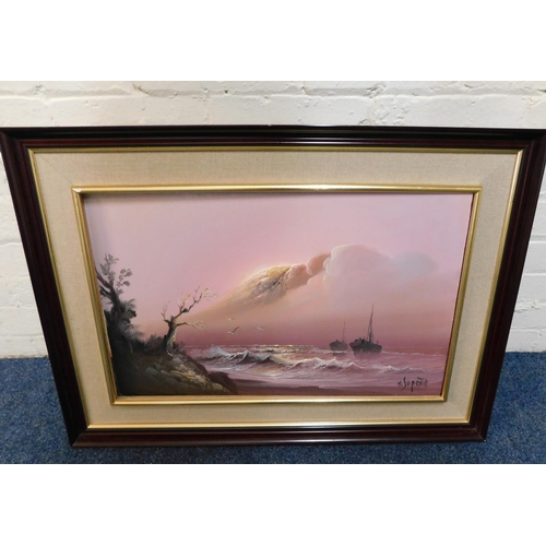 10 - Spanish - Oil on canvas harbour scene/framed -  approx. 31.5