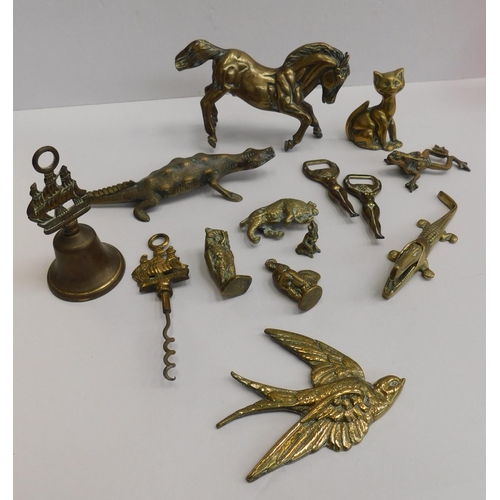 158 - Antique & vintage brassware - including animals/nutcracker & bottle openers