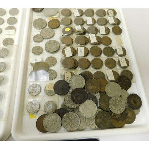 203 - Three trays of - antique & vintage/silver & copper coins - including Georgian & Victorian era exampl... 