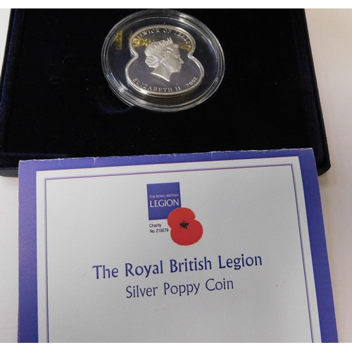 208 - Royal British Legion - silver Poppy coin/cased & certificate