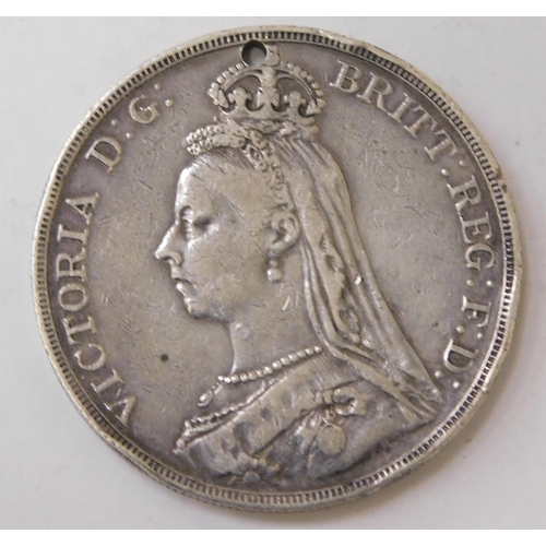 211 - Antique Victorian - silver Crown coin/dated 1890