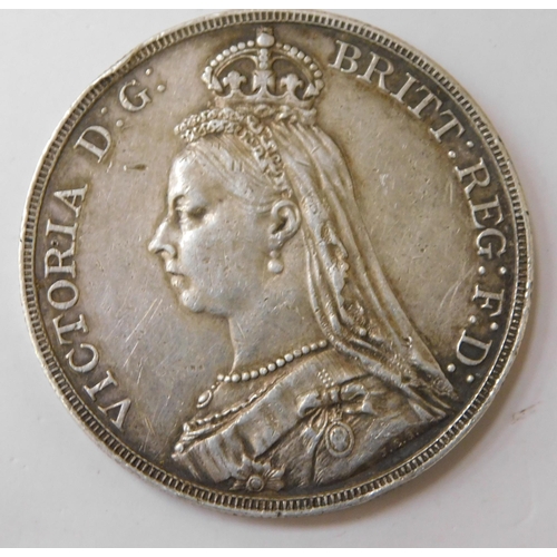 213 - Antique Victorian - silver Crown coin/dated 1889