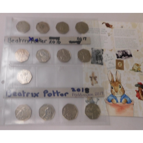 220 - Royal Mint - Beatrix Potter/Fifty Pence coins - including Paddington Bear