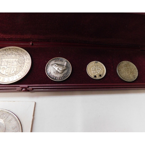 231 - George VI era silver coins - including silver Fern Crown/Half Crown & 1945 1/4 Rupee