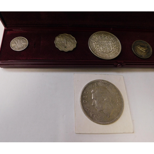 231 - George VI era silver coins - including silver Fern Crown/Half Crown & 1945 1/4 Rupee