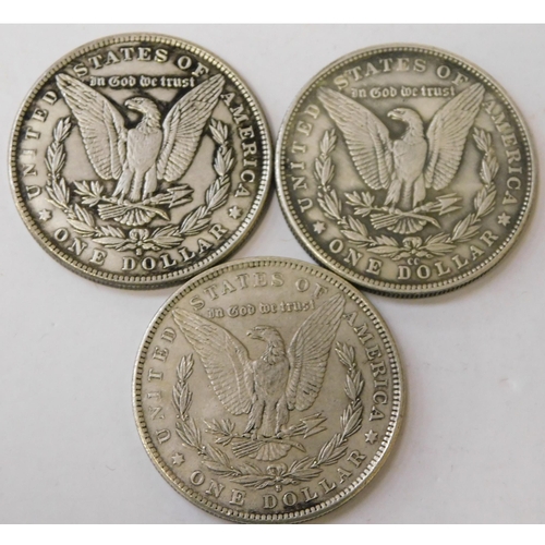 262 - Three - antique American/silver Dollars - dated 1880/1881 & 1882 - (combined weight 80.24g)