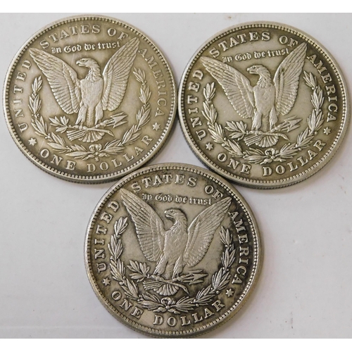 264 - Three - antique American/silver Dollars - dated 1899/1900 & 1891 - (combined weight 80.13g)