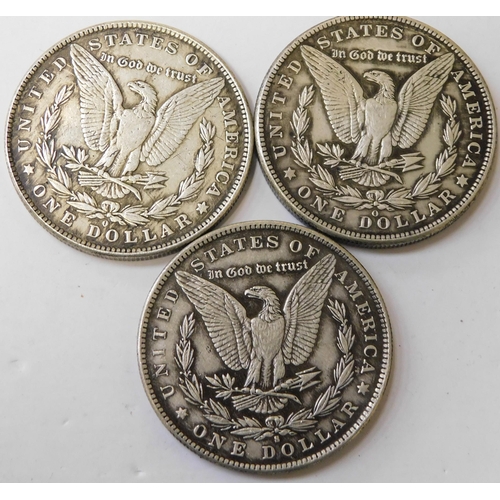 280 - Three - antique American/silver Dollars - dated 1889/1890 & 1891 - (combined weight 80.46g)