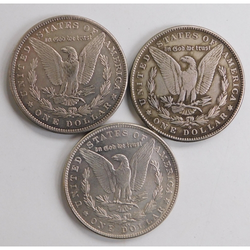 288 - Three - antique American/silver Dollars - dated 1884/1885 & 1886 - (combined weight 80.01g)