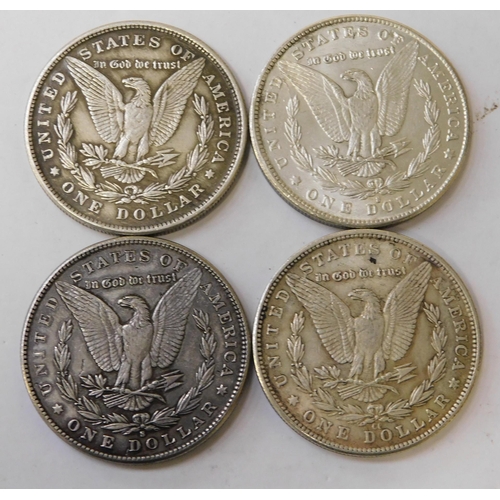 299 - Four - antique American/silver Dollars - dated 1982/1893/1894 & 1895 - (combined weight 106.92g)