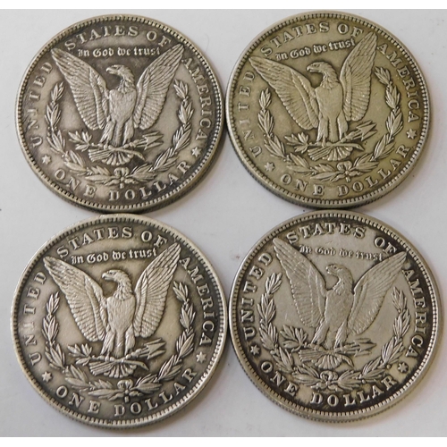 301 - Four - antique American/silver Dollars - dated 1892/1893/1894 & 1895 - (combined weight 106.57g)