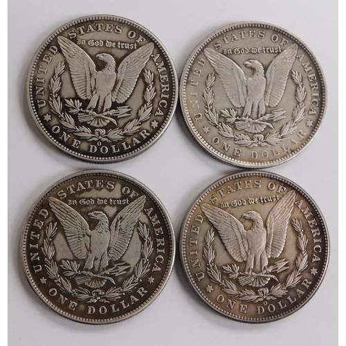 303 - Four - antique American/silver Dollars - dated 1884/1885/1886 & 1887 - (combined weight 107.03g)