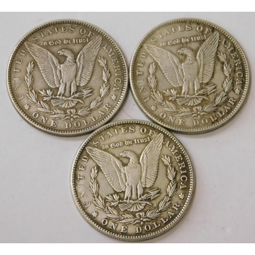 306 - Three - antique American/silver Dollars - dated 1902/1903 & 1904 - (combined weight 80.31g)