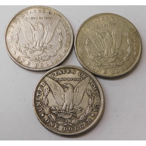 308 - Three - antique American/silver Dollars - dated 1902/1903 & 1904 - (combined weight 80.16g)