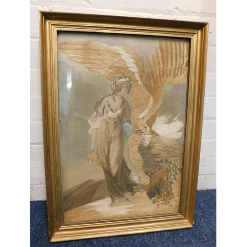 31 - Antique Victorian - hand woven silk portrait - depicting Hebe & the eagle Jupiter/King of the Gods -... 