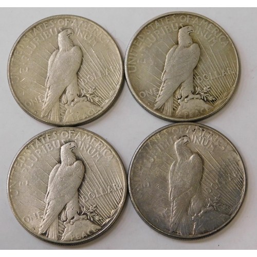 313 - Four - antique American/silver Dollars - dated 1922/1923/1924 & 1925 - (combined weight 106.76g)